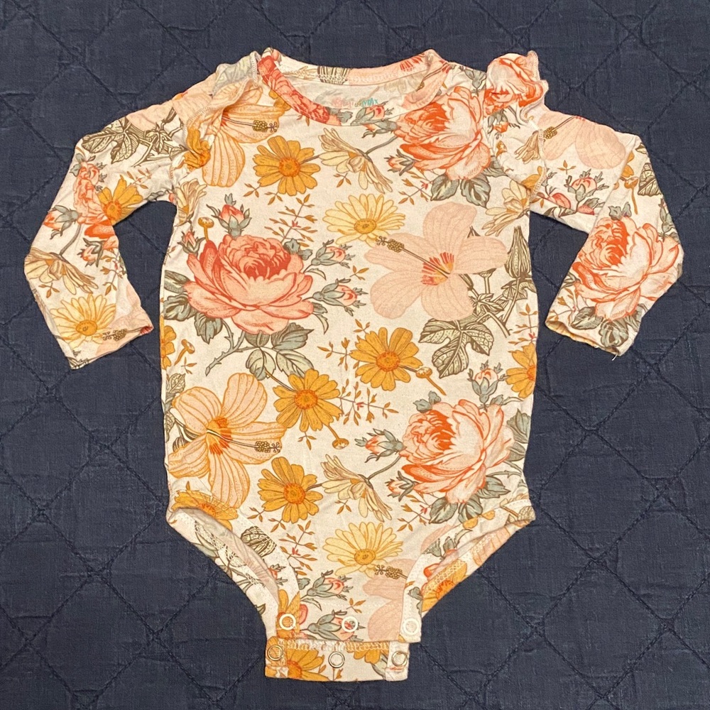 Gigi and Max Floral Long Sleeve Baby Onesie, 6 month